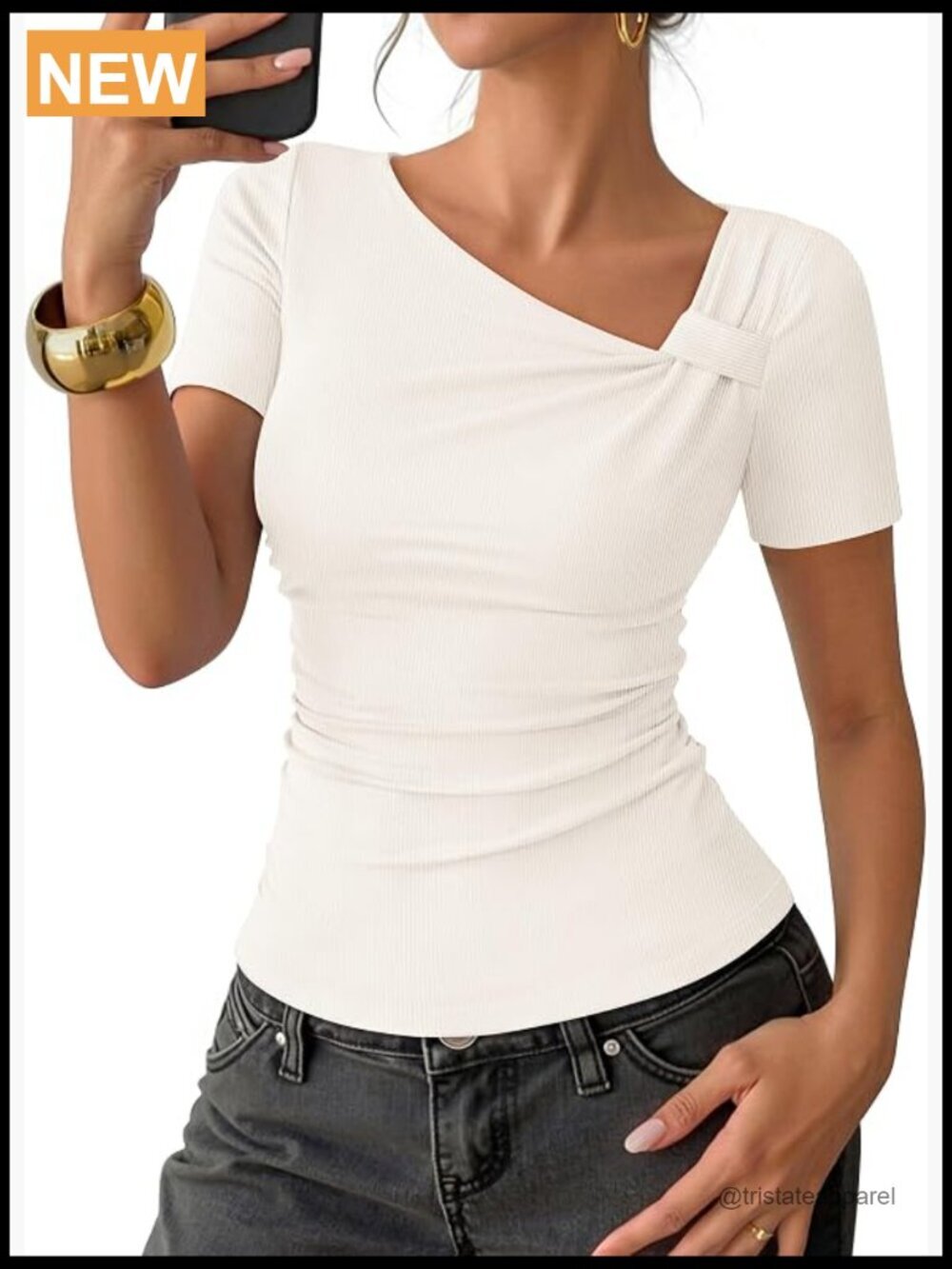 Women's Asymmetric Short Sleeve Slim Fit Ruched Going Out T-Shirt